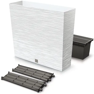 Obrázok produktu pre Kvetinový box Dláto Balkónový box Kvetináč biely 77x23,5x68,6cm cm s vložkou do kvetináča Vysoký kvetináč Unikátny kvetináč Plastový