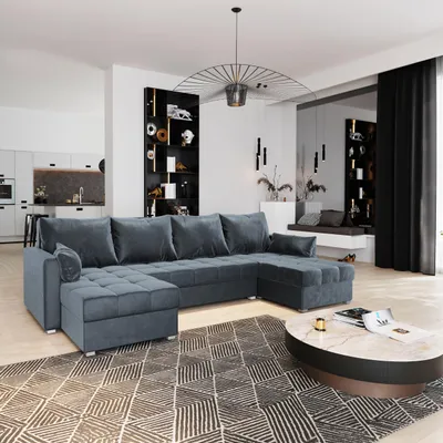 Produktbild von Masseno Ecksofa NAKO mit Schlaffunktion U-Form, Sofa mit Bettkasten, Wohnzimmersofa, Couch, Soffa, Bettsofa, Couchgarnitur- Grau, PAROS 06