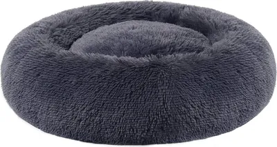 Produktbild von Feandrea flauschiges Hundebett, Katzenkorb, Donut-Kissen, waschbar, herausnehmbare Mittelfüllung, Langplüsch, 50 cm Durchmesser, dunkelgrau
