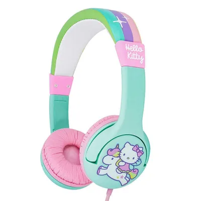 Produktbild von Hello Kitty Regenbogen-Einhorn-Kopfhörer mit Kabel für Kinder in Türkis