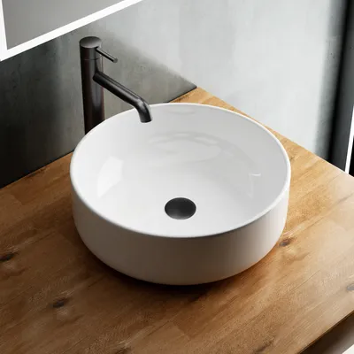 Produktbild von Alpenberger Aufsatzwaschbecken Rund | Kleines Waschbecken Ø 41 cm | Waschschale für Bad und Gäste WC | Handwaschbecken Weiß | Waschschüssel ohne Hahnloch