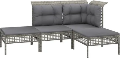 Obrázek produktu pro vidaXL 4dílná zahradní lounge souprava s polštáři Grey Poly Rattan