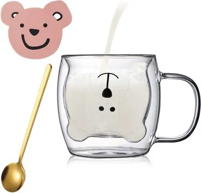 Immagine prodotto di Tazza a doppia parete da 300 ml con manico e cucchiaino, con motivo a gatti