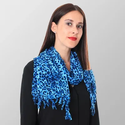 Imagen del producto de Bufanda para mujer con estampado de leopardo, color azul, 150x50 cm