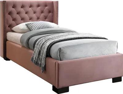 Produktbild von Bett MASSIMO mit gestepptem Kopfteil - 90 × 200 cm - rosa Velours
