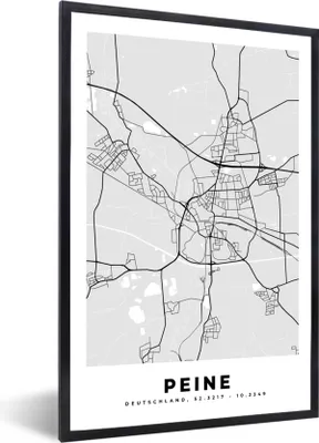 Produktbild von MuchoWow® Gerahmtes Poster Karte - Peine - Stadtplan - Deutschland 60x90 cm - Poster mit Schwarzem Bilderrahmen Wandposter Rahmen Foto Bilder - Kunst