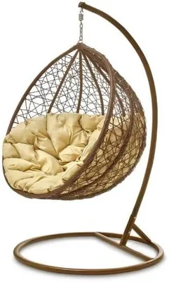 Imagen del producto de Silla colgante de polirattan con estructura, cesta colgante para exteriores, jardín o terraza, estructura gris y cojín beige