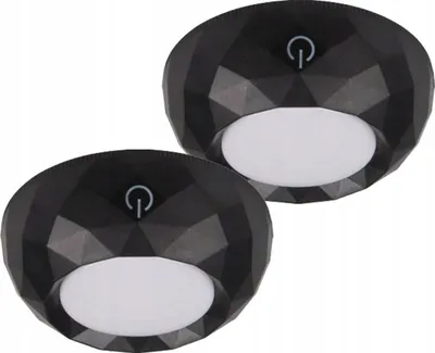 Zdjęcie produktu dla 2x Lampka Podszafkowa LED Samoprzylepna Okrągła na Baterie 4000K 3xAAA Czarna