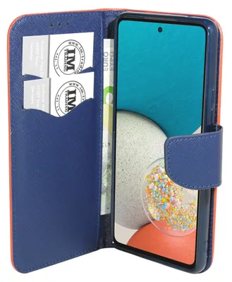 Image de Livre Housse Fancy compatible avec SAMSUNG GALAXY A53 5G Housse pour téléphone portable Etui Portefeuille Housse de protection avec fonction support, porte-carte Rouge-Bleu