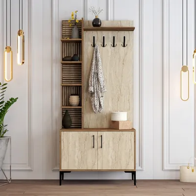 Produktbild von Skye Decor, Viyana D - Walnut, Travertine, Nussbaum, Hallenstand, 90 x 200 x 35 cm, 100 % MELAMINBESCHICHTETE SPANPLATTEN