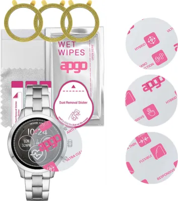 Produktbild von apgo 3 Stück Schutzglas, klar, kompatibel mit Michael Kors MKT5044 Runway Access Smartwatch, Hybrid 8H, Ersatz für Hartglas, Displayschutzglas, Bildschirmschutz, Displayschutz, kratzfest
