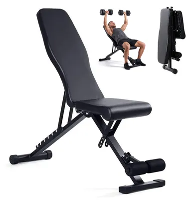Image de Relaxdays, banc d'haltères, jusqu'à 200 kg, pliable, dossier réglable, entraînement 3 en 1, banc d'entraînement pour salle de sport à domicile, noir, Image générée par une IA