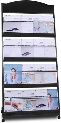 Produktbild von Broschürenständer – Flyerhalter – Präsentationsständer – Mit Rollen – 68x36x150 cm – Schwarz