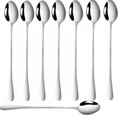 Produktbild von Latte Macchiato Löffel Eislöffel Lang 8-teilig Edelstahl Longdrinklöffel Langer Löffel für Eiskaffee, Eistee, Milchshake, Eisbecher, Cocktails und Desserts