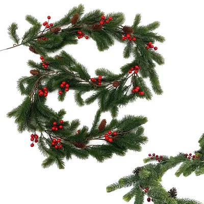 Künstliche Beeren-Girlande 185 cm, rot-grün, für Weihnachten