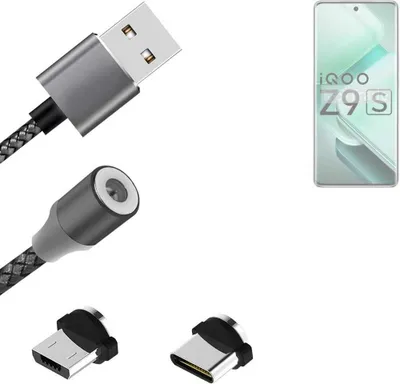 Produktbild von K-S-Trade Hochwertiges Magnet-Lade-kabel Sync-Kabel Daten-Kabel kompatibel mit Vivo iQOO Z9s mit USB-Typ-C-Anschluss und Micro-USB-Anschluss 2A bis zu