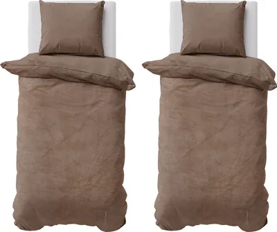 Produktbild von Winter Bettwäsche Teddy Plüsch 155x220 + 80x80 Bettbezug Cashmere Touch Nicki Uni / Wende Nougat, 4 teilig