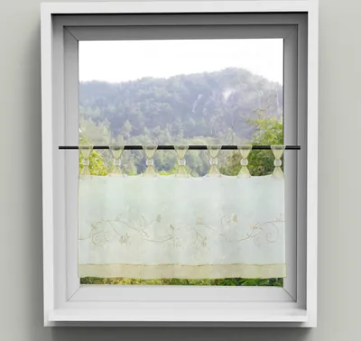 Produktbild von Scheibengardine Küchengardinen Kurzstore mit Schlaufen Voile Bistrogardinen mit Blumen-Stickerei Sand BxH 145x60 cm