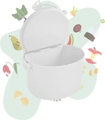 Produktbild von Skaza Daily Biomülleimer Küche 3,3 Liter - mit Deckel und Henkel - Einhändiges Öffnen - Abfalleimer aus Postconsumer-Recyceltem Kunststoff (Cremeweiß)