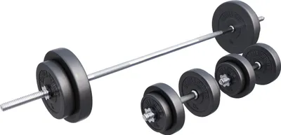 Produktbild von GORILLA SPORTS® Langhantel Set 60 kg – 170 cm Langhantelstange, 2 Kurzhanteln & Hantelscheiben 30 mm mit Sternverschlüssen – Fitness & Krafttraining