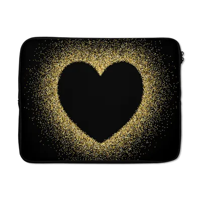 Produktbild von MuchoWow® Laptop Hülle 15 Zoll Goldenes Herz auf schwarzem Hintergrund Laptoptasche - Laptoptasche - Sleeve - Rundum-Schutz