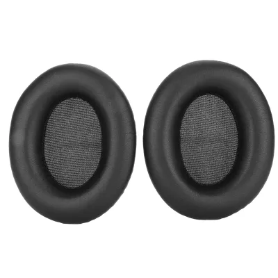 Two black ear pads for headphones are shown against a white background.