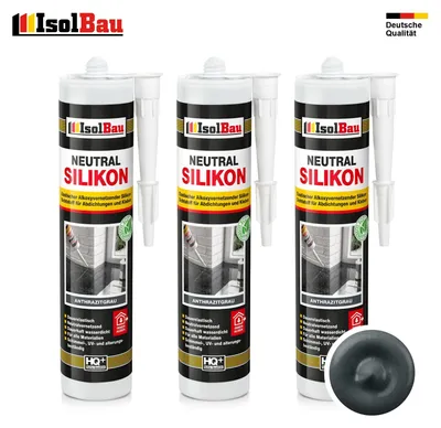 Isolbau Neutralsilikon 3 x 300 ml Anthrazitgrau Natursteinsilikon Dichtstoff Fugen Innen Außen