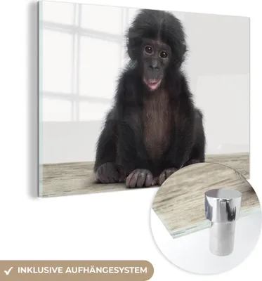Produktbild von MuchoWow Glasbilder - Bilder auf Wandbild - Foto auf Glas Kind - Affe - Schimpanse - Babytiere - Jungen - Mädchen 60x40 cm Wanddekoration aus Glas - Acrylglasbild - Acrylbilder - Glasfotos