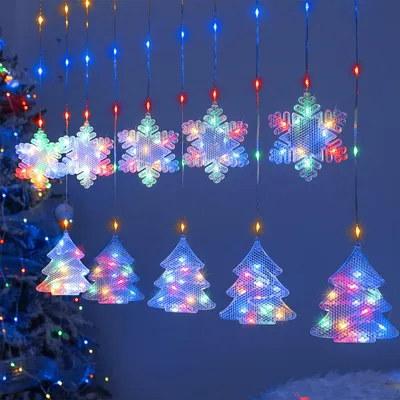Produktbild von Weihnachtsfensterbeleuchtung Lichtervorhang Schneeflocken - 2 x 1 m - IP44 - Innen - 8 Modi