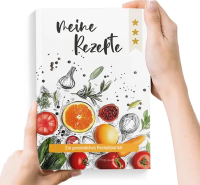 Produktbild von Rezeptbuch zum Selberschreiben DIN A5 „Meine Rezepte – Marktfrisch“ | 92 Seiten | Platz für 87 Lieblingsrezepte | Softcover mit Leseband & Buchklappen | Persönliches Kochbuch