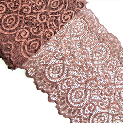 Elastisches Spitzenband 3 Yards, 18 cm breit, dunkler Kaffee