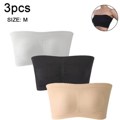 Produktbild von 3 pcs Women's Padded Bandeau Bra, Strapless Removable Pads Tube Tops
