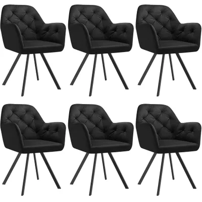 Six black upholstered armchairs arranged in two rows of three.