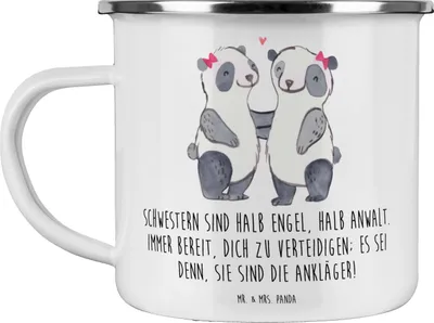Produktbild von Mr. & Mrs. Panda Teetasse Schwesternwunder - Weiß - Geschenk, geschwisterstreit, familienbeziehung, Familiengeschenk, persönliche Erinnerungen, Familie, Pott, Blechtasse
