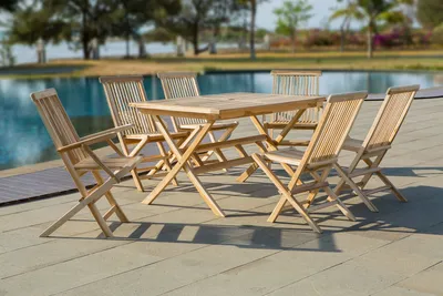 Produktbild von Möbilia Garten Sitzgruppe 7-tlg aus Teak-Holz | 4 Stühle, 2 Armlehnstühle, 1 Tisch | B 0 x T 0 x H 0 cm | natur | 11020023 | Serie GARTEN