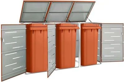 Produktbild von Mülltonnenbox für 3 Tonnen 207x77,5x115 cm Edelstahl, Mülltonnenverkleidung, Gartenbox, Gartenschrank, Geräteschrank, Mülltonnenschrank - 149564
