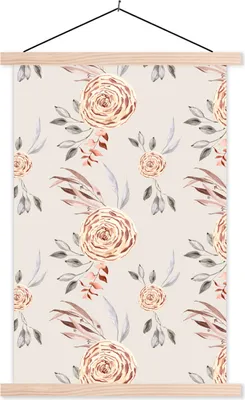 Produktbild von MuchoWow® Textilposter Rosen - Gold - Muster 120x180 cm mit holzfarbenen Rahmen - Textil-Plakat