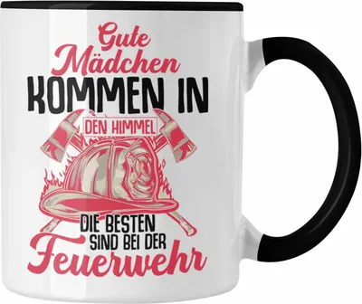 Produktbild von Trendation - Feuerwehr Frau Tasse Geschenk Frauen Feuerwehrfrauen Spruch Geschenkidee (Schwarz)
