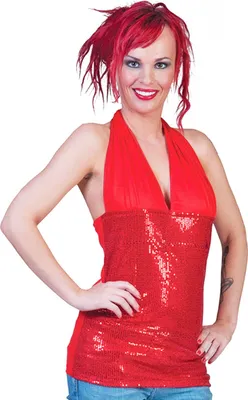 Produktbild von Disco Party Neckholder Top Glitzer Rot