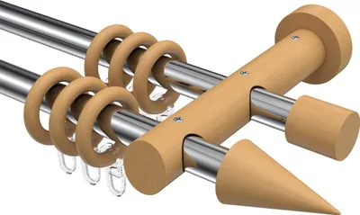 Produktbild von Interdeco Gardinenstange / Vorhangstange Chrom / Buche lackiert, Typ Talena Siveo (Kegel), 20 mm Ø 2-läufig, 100 cm