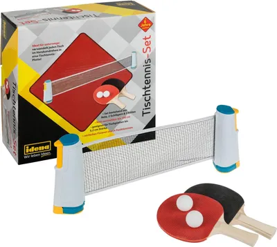 Produktbild von Idena 40204 - Tischtennis Set mit Netz, zwei Kellen und zwei Bällen, zur einfachen Montage an Tischplatten, perfekt für Unterwegs, im Urlaub oder im Garten