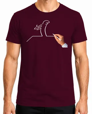 Imagen del producto de Camiseta para hombre con el diseño "La Línea Osvaldo Cavandoli Balum Strichmännchen", color burdeos, talla L