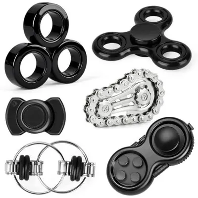Zdjęcie produktu dla Fidget zestaw 6 sztuk metaliczne spinnery pierścienie dla dorosłych