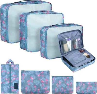 Produktbild von Famanu Set von 8 Verpackungswürfeln mit Schuhbeutel und Wäschesack - Blau