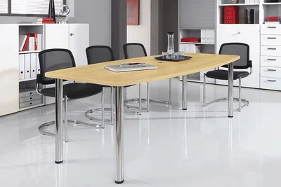 Produktbild von HAMMERBACHER Konferenztisch KT22C ahorn Tonnenform, Rundrohr grau, 220,0 x 83,0/103,0 x 72,0 - 74,0 cm