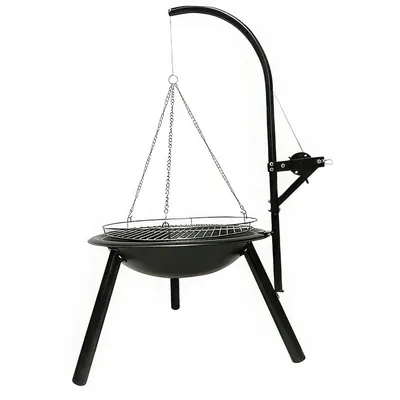 Produktbild von Dreibein-Grillständer mit Rost und Kette, Hängegrill für Garten & Camping, Schwenkgrill, 55×55×125 cm, Schwarz