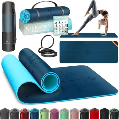 Produktbild von KESSER® Gymnastikmatte mit Tragegurt rutschfest TPE Yogamatte Gepolstert & rutschfest Fitnessmatte , 183 x 61  Trainingsmatte für Fitness Sportmatte, Pilates & Gymnastik Workout extradick