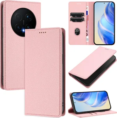Immagine prodotto di Custodia per telefono cellulare in pelle Litchi per Honor Magic8 Pro Custodia con funzione di stand per carte di portafoglio Rosa