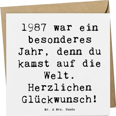Produktbild von Mr. & Mrs. Panda Grußkarte Spruch 1987 Geburtstag - Weiß - Geschenk, Happy Birthday, anlasskarte, Geburtsjahr, liebevolles, persönliches, Klappkarte, besonderes Jahr