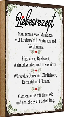 Produktbild von Holzschild Spruch Liebesrezept man nehme 2 Menschen 20x30cm